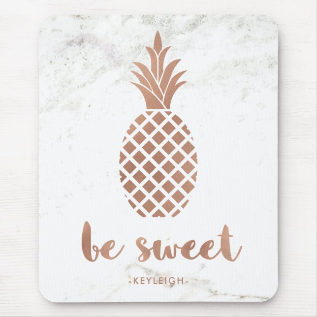 Rose Pink Pineapple on White Marble | Be Sweet Mouse Pad (Front)