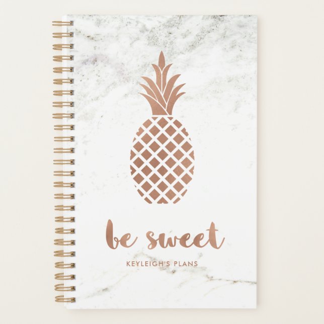 Rose Pink Pineapple on White Marble | Be Sweet Planner (Front)