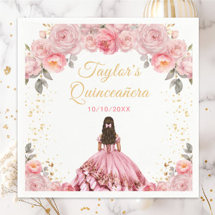 Rose Pink Princess Floral Quinceañera Napkin