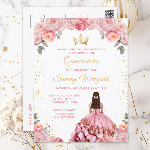 Rose Pink Princess Floral Quinceañera Postcard