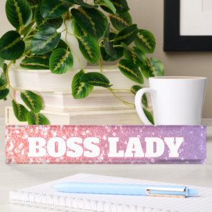 Rose pink purple faux sparkles glitters boss lady nameplate