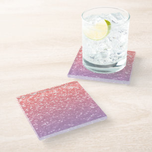 Rose pink purple lavender faux sparkles glitters glass coaster