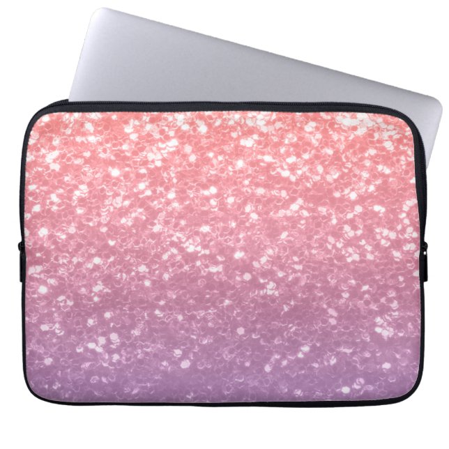 Rose pink purple lavender faux sparkles glitters laptop sleeve (Front)