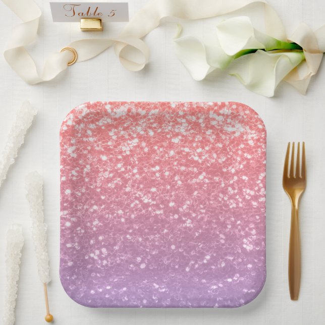 Rose pink purple lavender faux sparkles glitters paper plate (Wedding)