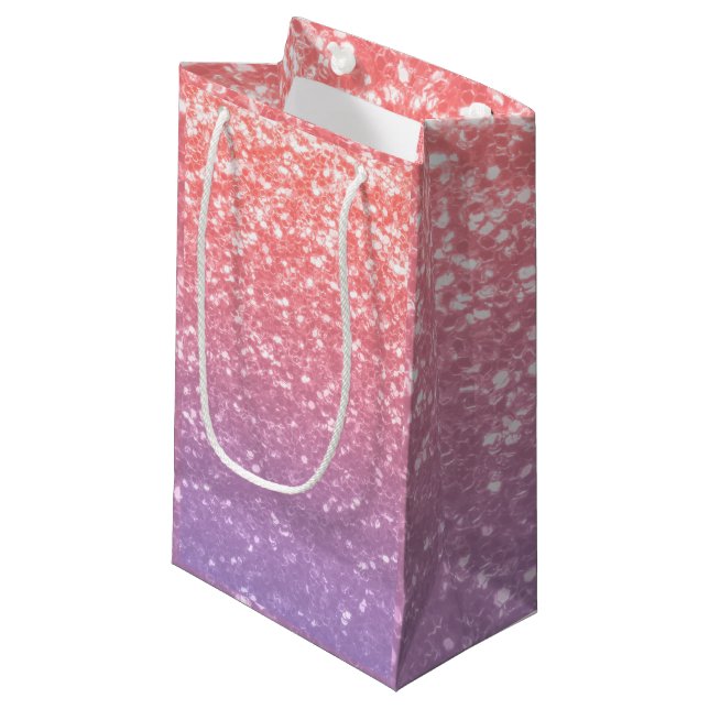 Rose pink purple lavender faux sparkles glitters small gift bag (Front Angled)
