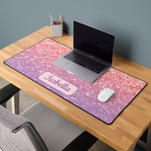 Rose pink purple lavender sparkles Custom Name Desk Mat