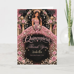 Rose Pink Quinceañera Celebration Thank You Card