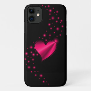 Rose pink Rainbow Heart with Stars on black Case-Mate iPhone Case