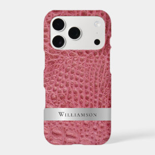 Rose Pink Reptile Digital Leather Silver Metal