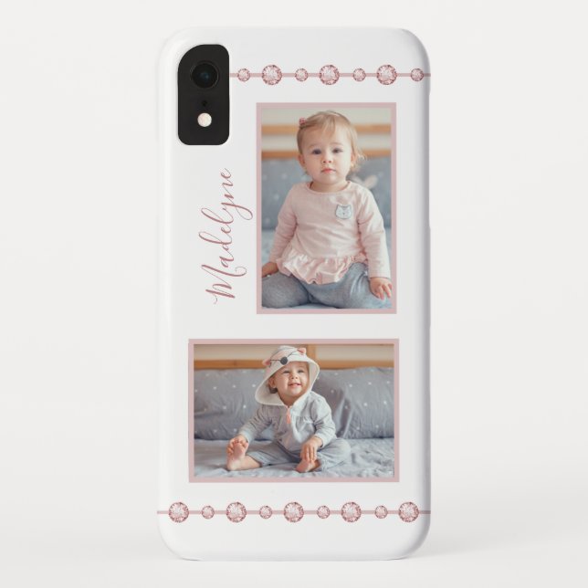 Rose Pink Rhinestone Name Photo Case-Mate iPhone Case (Back)