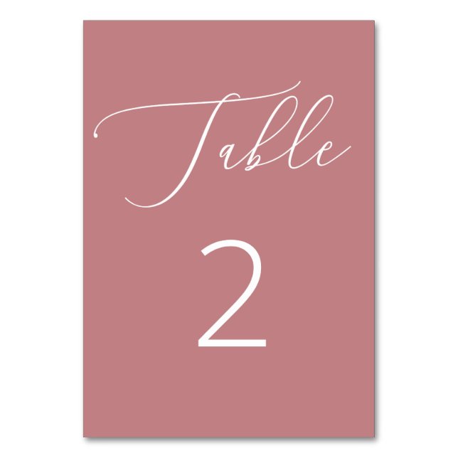 Rose Pink Romantic Minimalist Script Wedding Table Number (Front)