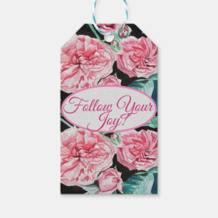 Rose Pink Roses floral Follow Your Joy Pattern Gift Tags