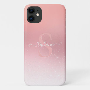 Rose Pink Shimmer Glitter Sparkle Monogrammed Case-Mate iPhone Case