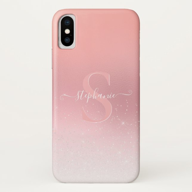 Rose Pink Shimmer Glitter Sparkle Monogrammed Case-Mate iPhone Case (Back)
