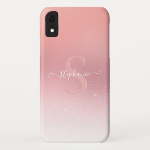 Rose Pink Shimmer Glitter Sparkle Monogrammed Case-Mate iPhone Case