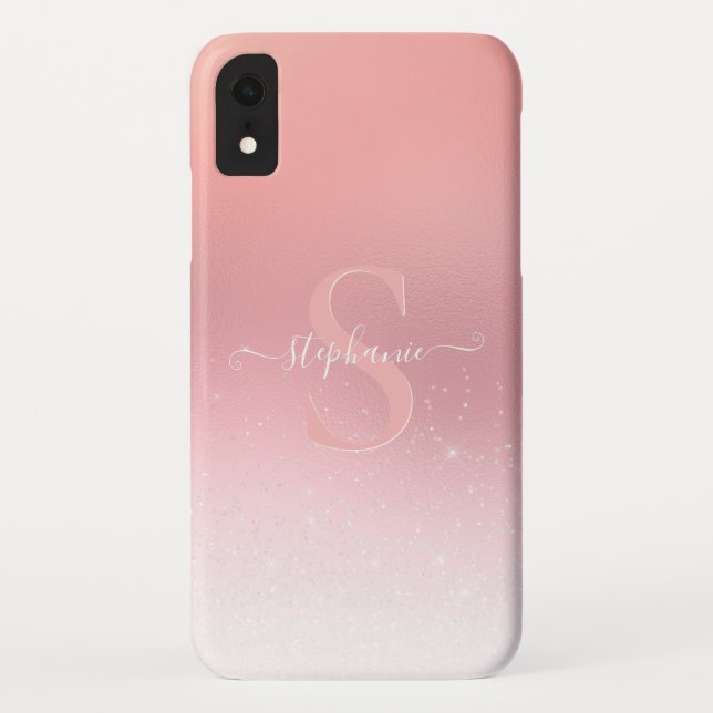 Rose Pink Shimmer Glitter Sparkle Monogrammed Case-Mate iPhone Case (Back)