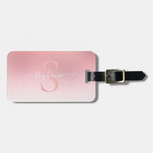 Rose Pink Shimmer Glitter Sparkle Monogrammed Luggage Tag