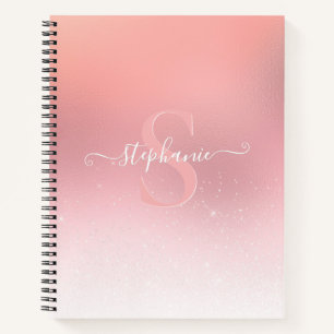 Rose Pink Shimmer Glitter Sparkle Monogrammed Notebook