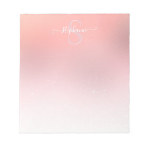 Rose Pink Shimmer Glitter Sparkle Monogrammed Notepad