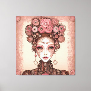 ROSE PINK STEAMPUNK FUTURE FANTASY PORTRAIT WOMAN CANVAS PRINT