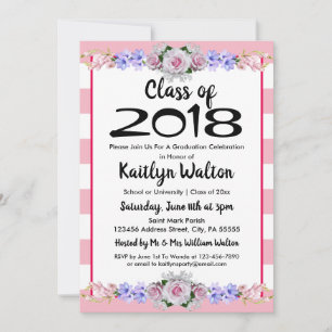 Rose Pink Stripes Graduation Party Invitation