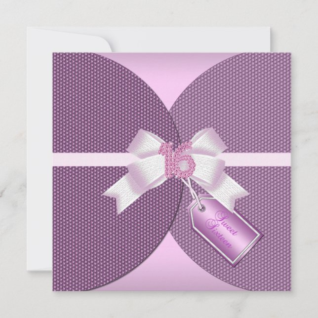 Rose Pink Sweet Sixteen Invite with Diamond Bow (Front)