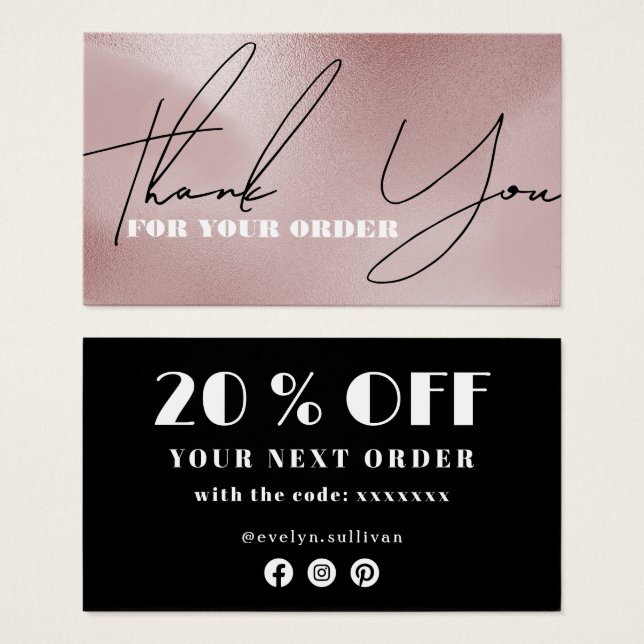 rose pink thank you discount card (Front & Back)