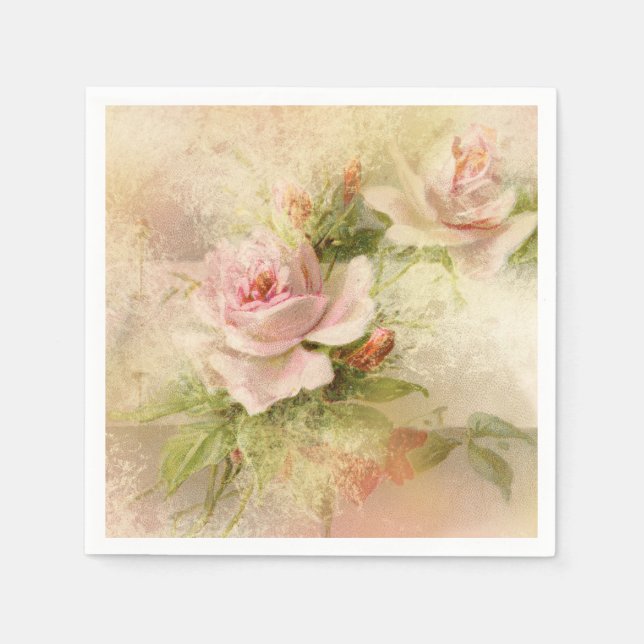 Rose pink vintage flower napkin (Front)