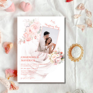 Rose Pink Wedding Photo  Invitation