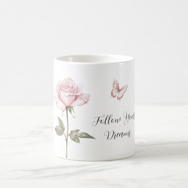 Rose Pink White Butterfly Dreams Coffee Mug (Center)