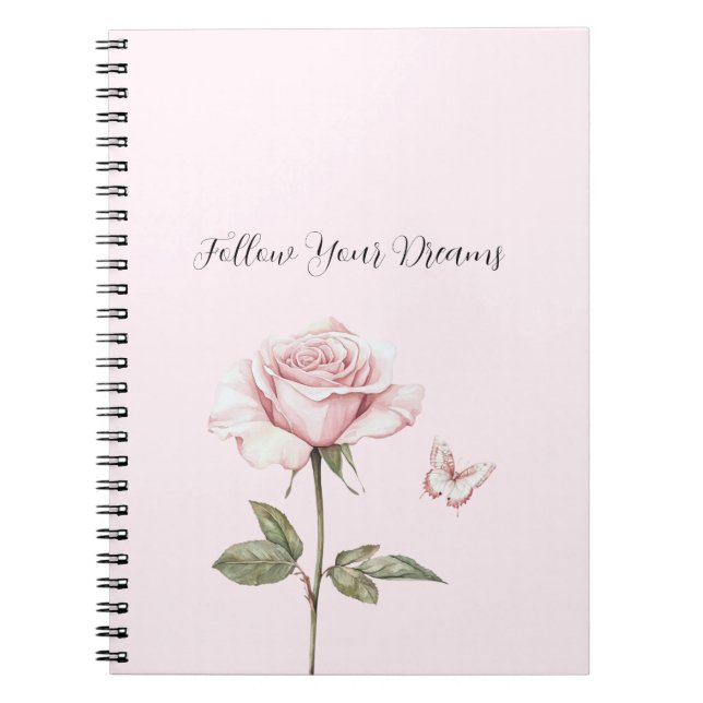 Rose Pink White Butterfly Dreams Notebook (Front)