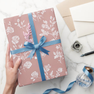 Rose Pink White Flowers Bridal Shower Wrapping Paper