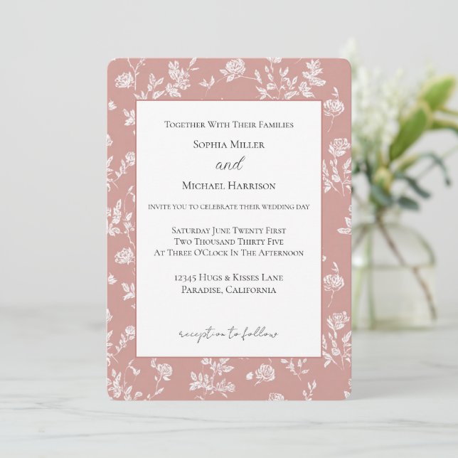 Rose Pink White Flowers Wedding Invitation (Standing Front)