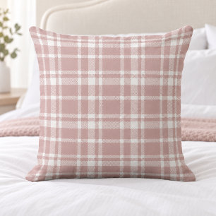 Rose Pink White Tartan Plaid Pattern Cushion