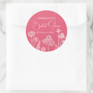 Rose Pink Wildflowers Sketched Floral  Classic Round Sticker