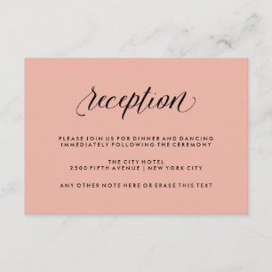 Rose Pink with Black Calligraphy Wedding Reception Enclosure Card