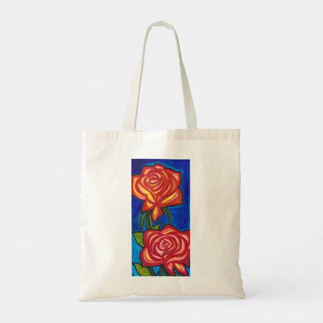 Rose Print Tote Bag Floral Reusable Bag (Back)
