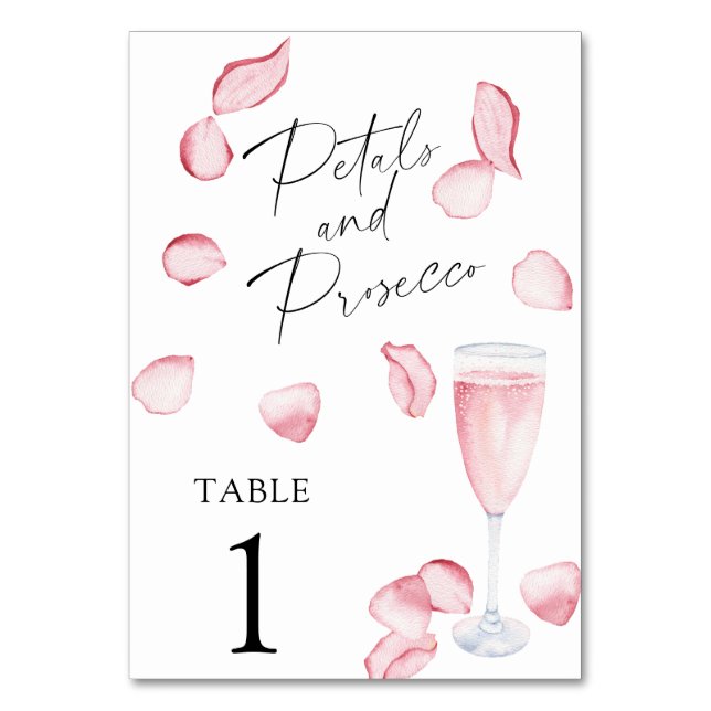 Rose Prosecco - wedding table number (Front)