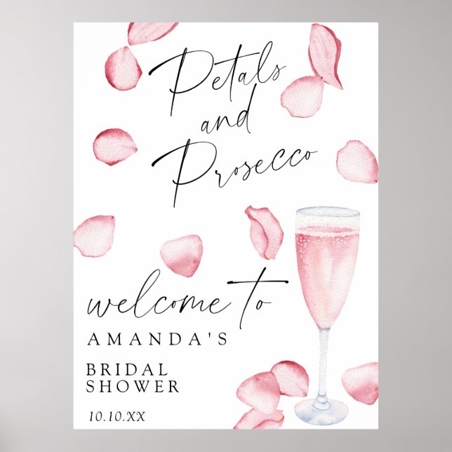 Rose prosecco welcome bridal shower party poster (Front)