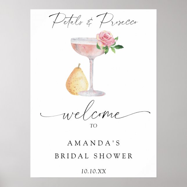 Rose prosecco welcome bridal shower party poster (Front)