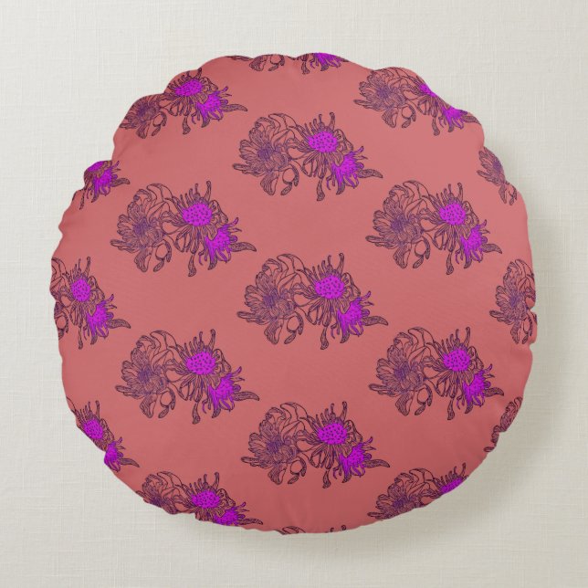 Rose Purple Floral Round Pillow (Front)