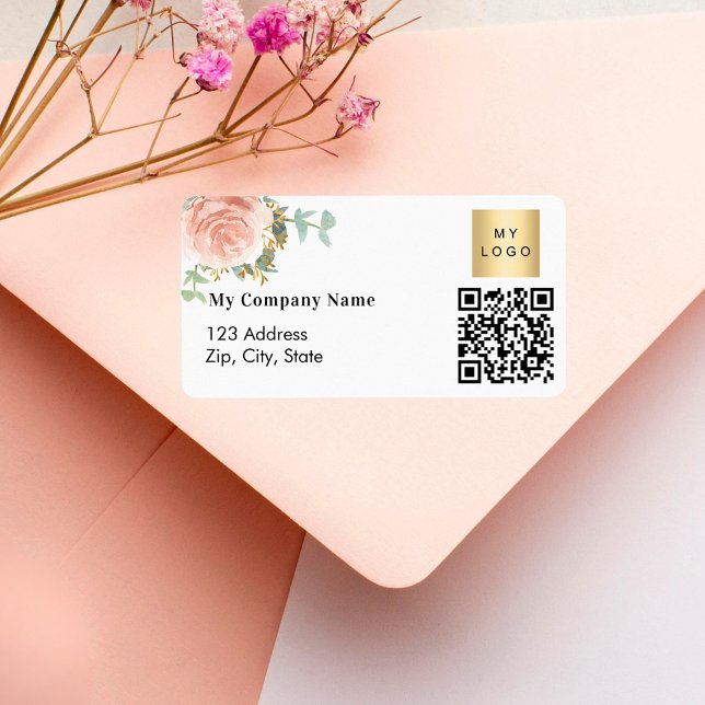 Rose QR code business logo return address Label (Creator Uploaded)