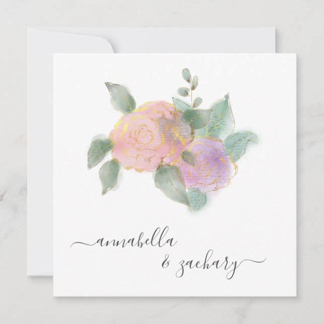 *~* ROSE QR RSVP Gold Glitter -  AR12 Wedding Invitation (Front)