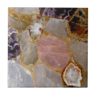 Rose Quartz, Amethyst, White Geode, Gemstone Print Tile