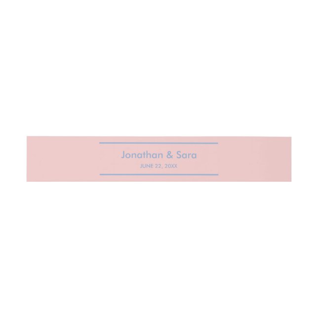 Rose Quartz and Blue, Elegant Personalised Wedding Invitation Belly Band (Flat)