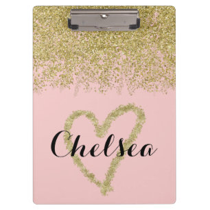 Rose Quartz And Gold Glitter Cascade Clipboard