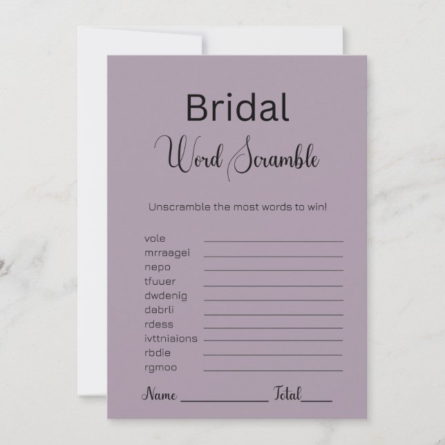 Rose Quartz Bridal Word Scramble Game Invitation (Front)