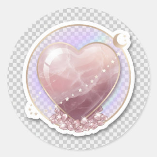 Rose Quartz Crystal Heart | Celestial Moon Classic Round Sticker