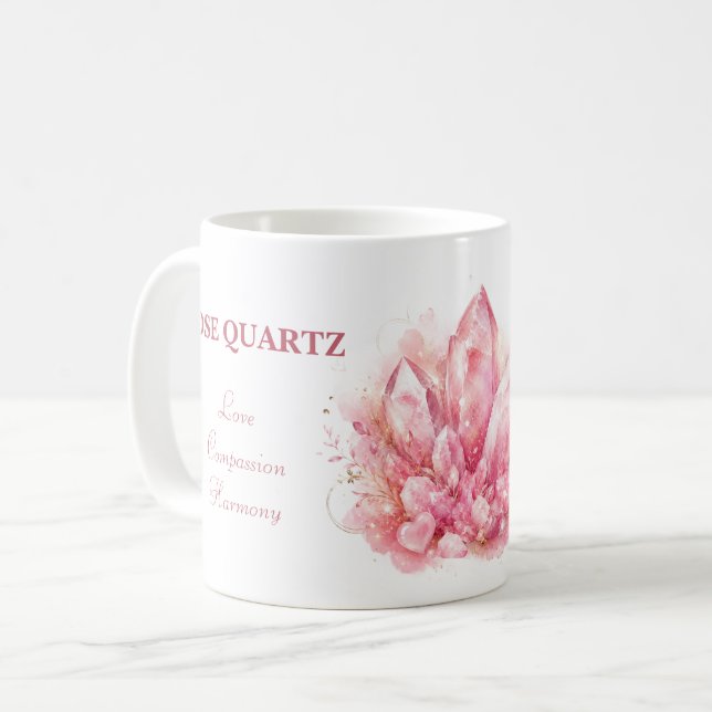 Rose Quartz Crystal Witchy Art Coffee Mug (Front Left)
