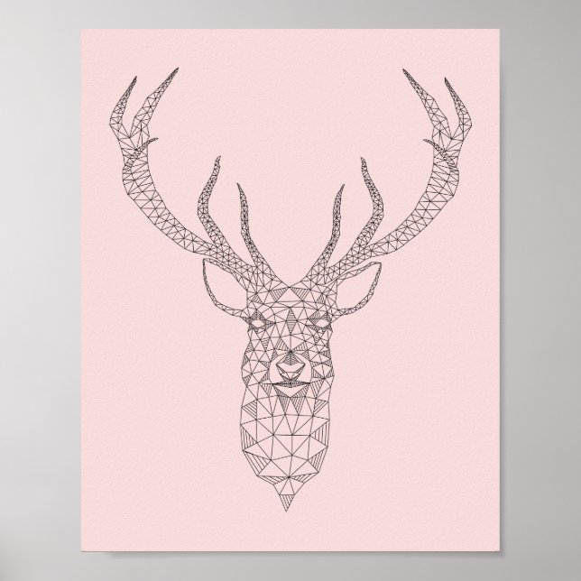 Rose Quartz Deer Geometric Poster -customise colou (Front)
